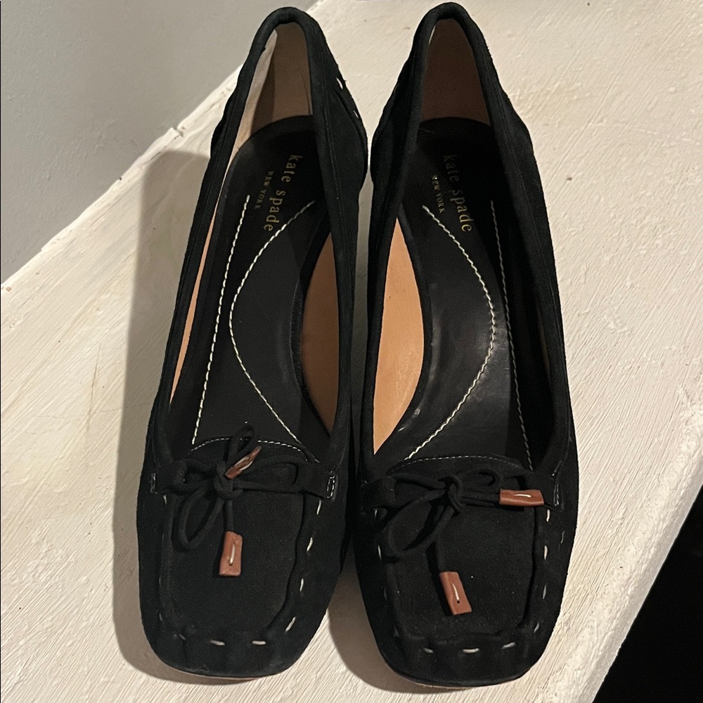 Kate Spade Black Suede Laney Kitten Heels with Bow Detail